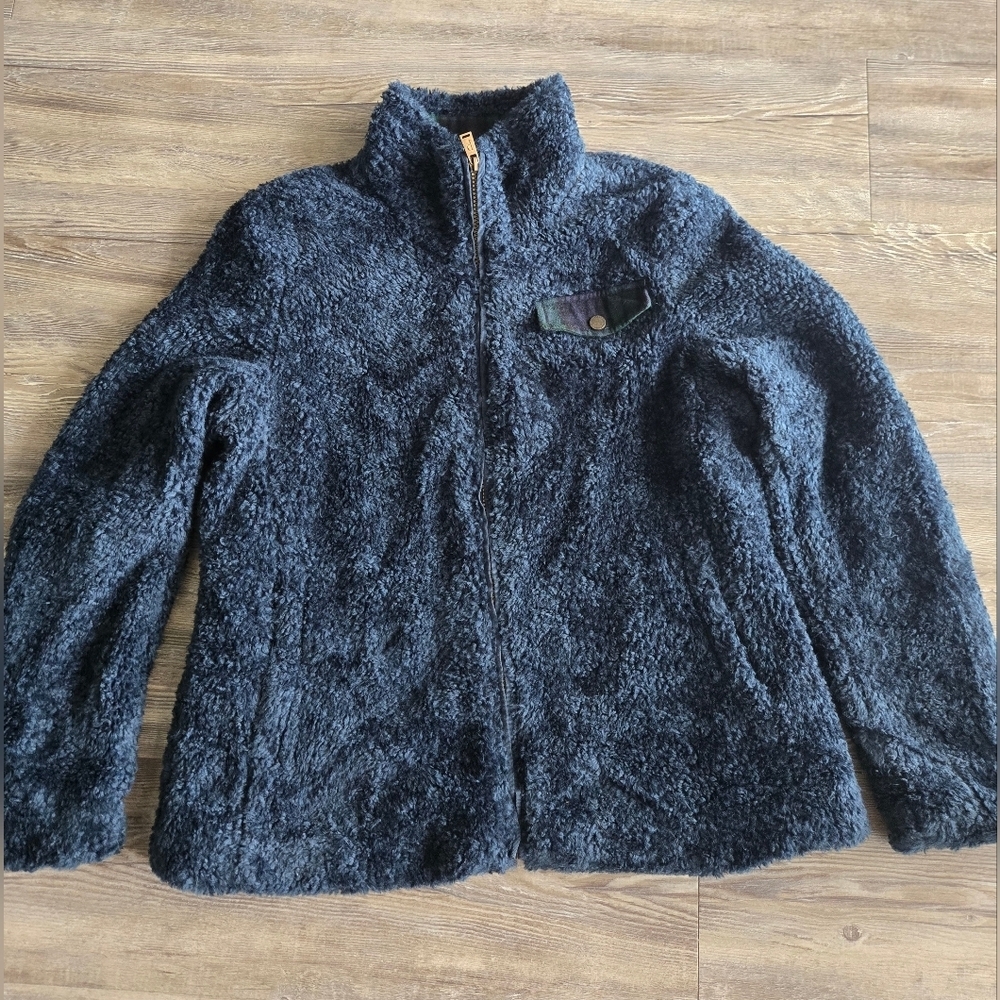 Pendleton Sherpa Fleece Zip Jacket – Women’s Large – Navy Heather / Plaid Lining